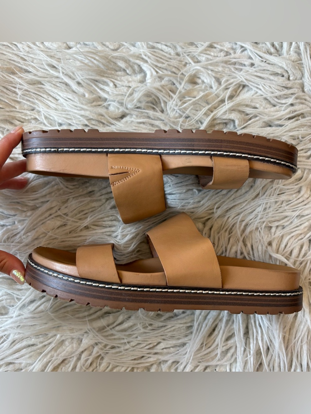 Madewell The Charley Double-Strap Camel Brown Leather Slide Sandals ND955 Size 8 - Picture 5 of 10